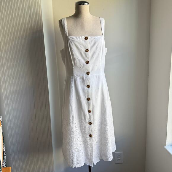 GAP Eyelet Button Front Dress White Cotton Embroidered Midi Women’s Cottagecore - Picture 3 of 12